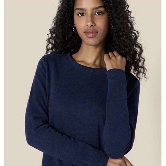 Nee WOMEN'S CREWNECK LONG-SLEEVE FLEECE ABOBE-THE-KNEE SWEATSHIRT DRESS NAVY XL - Picture 4 of 16